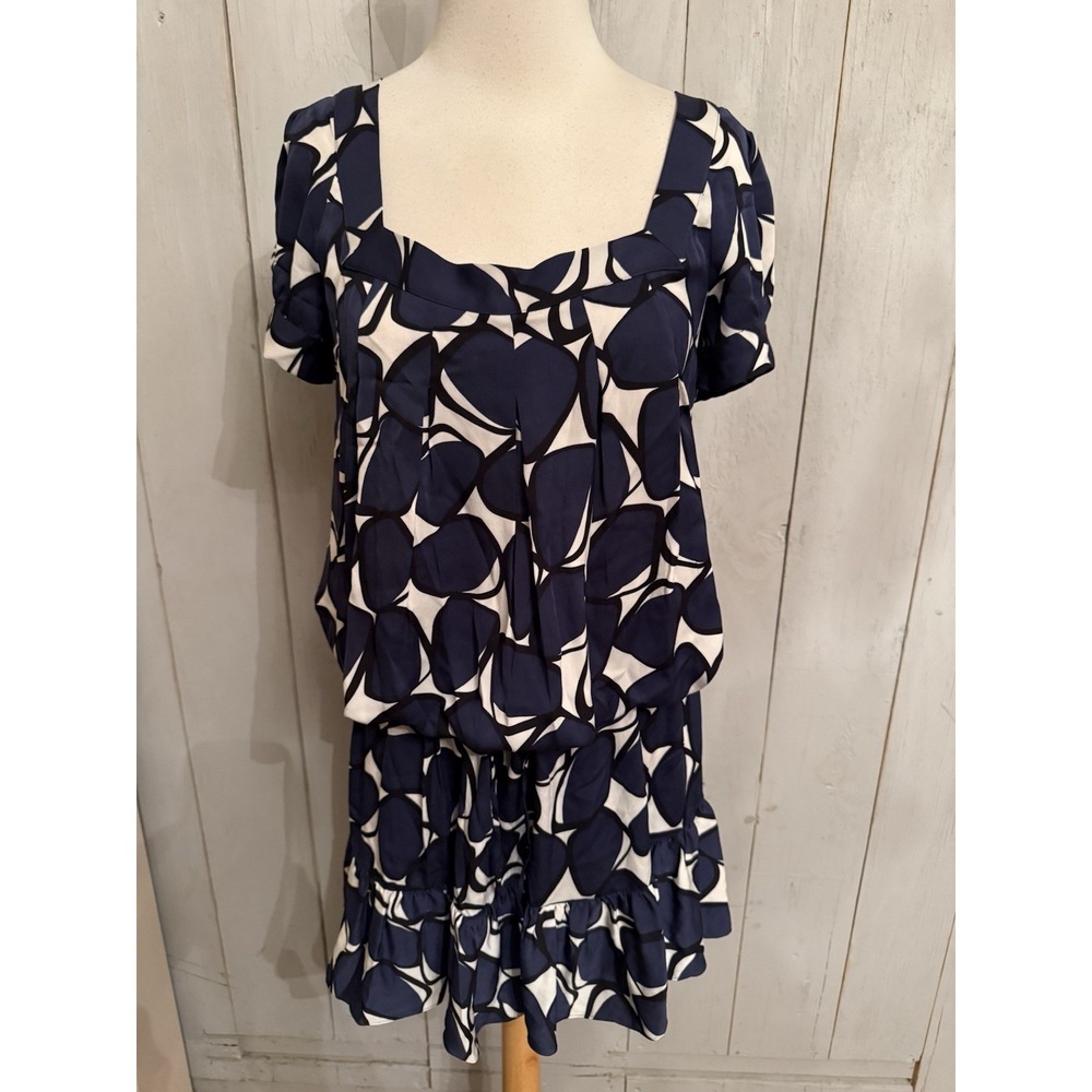 Diane von Furstenberg Tie Waist Silk Short Dress‎ Blue White Flutter Sleeve Sz-4